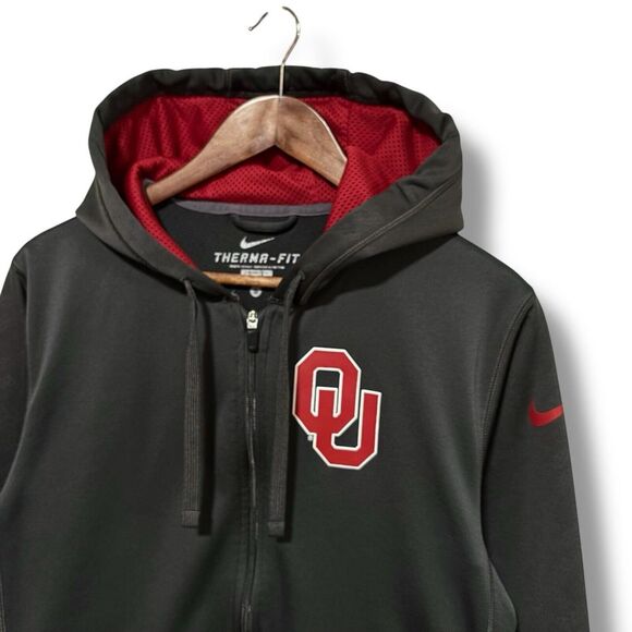 Nike Therma-Fit Men's Oklahoma‎ Sooners Full Zip Hoodie Gray Size Small 20x27.5 - Picture 4 of 6